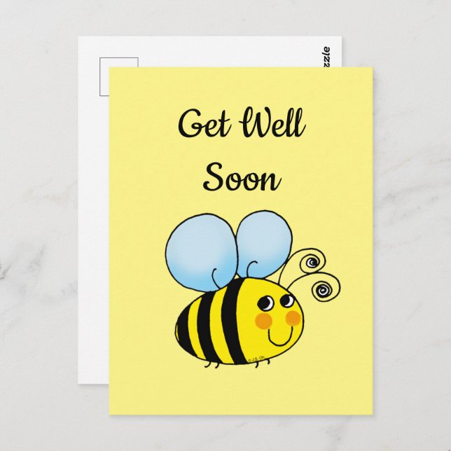 Get well soon (cute honey bee) postcard (Front/Back)