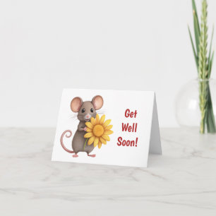 Get Well Soon Cute Mouse with Yellow Flower Card