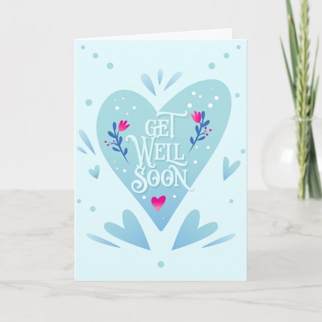 Get Well Soon Cute Turquoise Heart Greeting Card (Front)