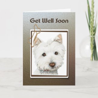 Get Well Soon, cute Westie dog greeting card