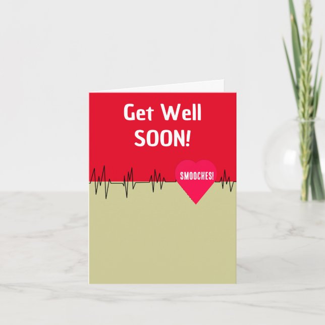 Get Well Soon Electrocardiograph Red Heart Card (Front)