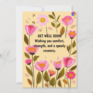 Get Well Soon Floral Card   Pink Flowers Recovery 