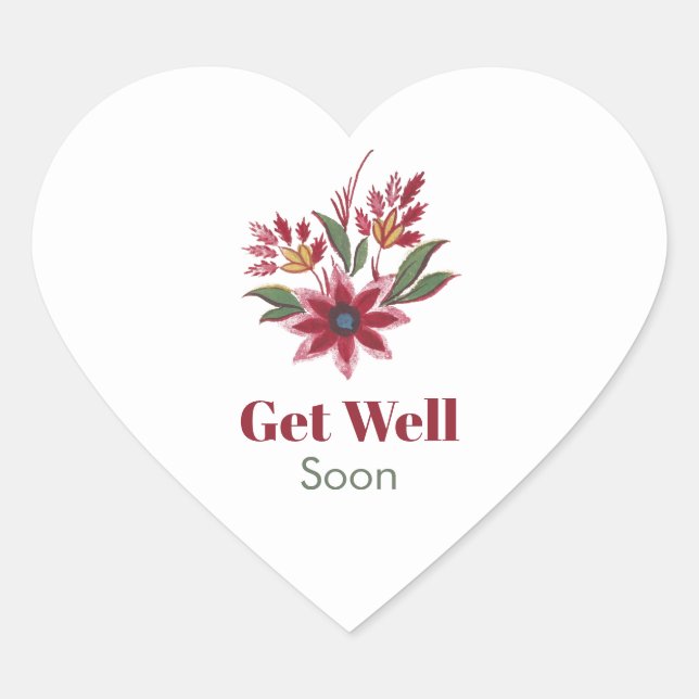 Get Well Soon Floral Heart Sticker (Front)
