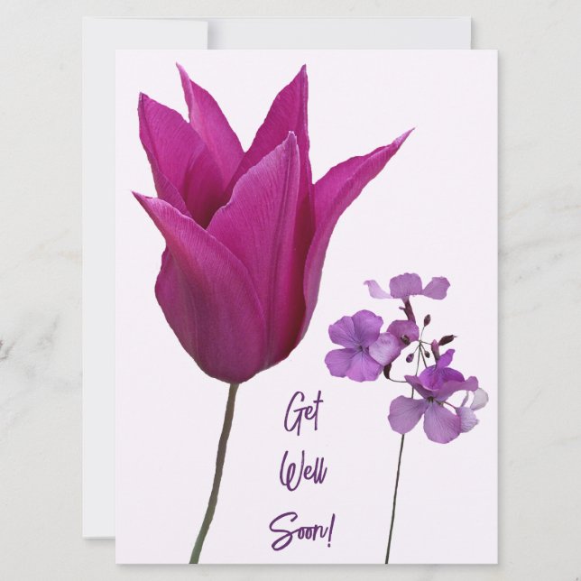 Get well soon floral pink purple floral love fun holiday card (Front)