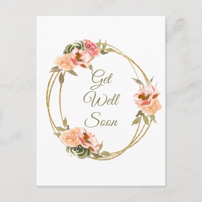 Get Well Soon Floral Watercolor Wreath  Postcard (Front)