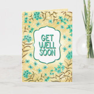 Get Well Soon Floral Yellow Teal Card