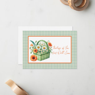 Get Well Soon Flower Basket Green Gingham Card