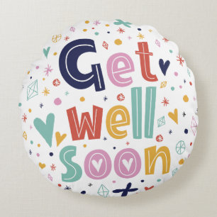 Get Well Soon Flowers Cute Floral Design Round Cushion