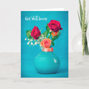 Get Well Soon For Anyone Beautiful Roses on Blue Holiday Card
