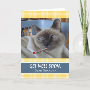 Get Well Soon for Grandma, Sick Cat in Basket Card
