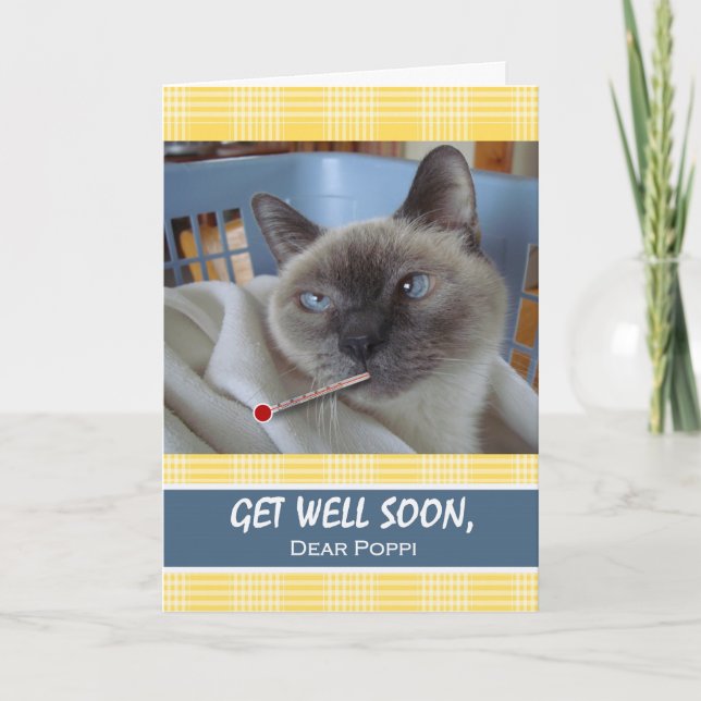 Get Well Soon for Poppi, Sick Cat in Basket Card (Front)