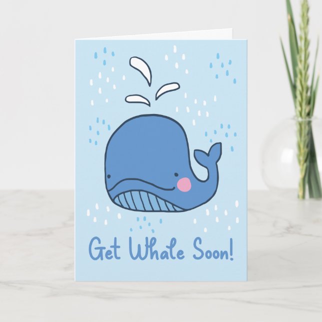 Get Well Soon Funny Cartoon Whale Greeting Card (Front)