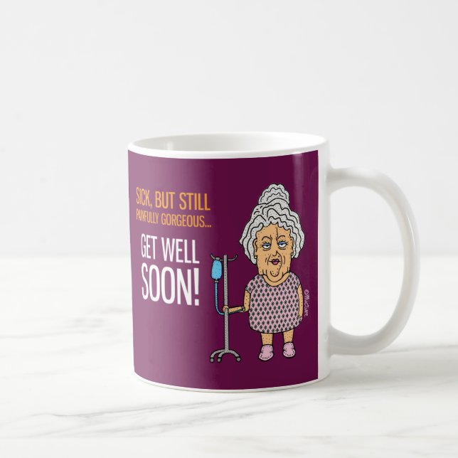 Get Well Soon - funny grumpy old lady cartoon Coffee Mug (Right)