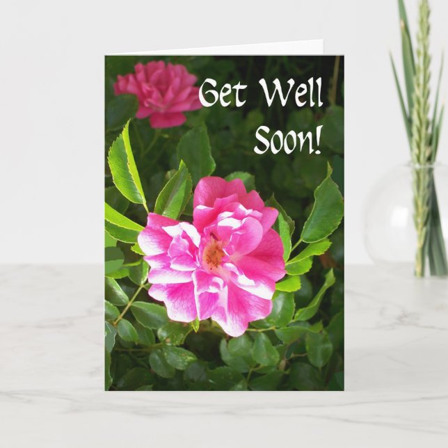 Get Well Soon Greeting Card - Pink Roses (Front)