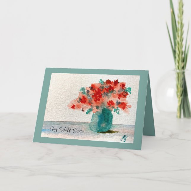 Get Well Soon Greeting Card with Watercolor Floral (Front)