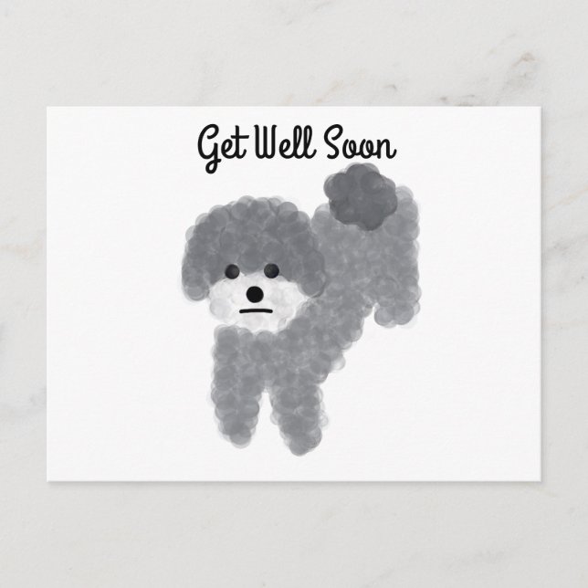 Get Well Soon Grey Poodle #2 Postcard (Front)