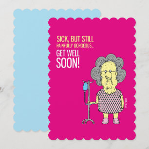 Get well soon - lady cartoon pink card