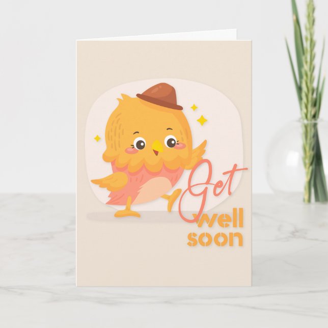 Get Well Soon Lovely Cartoon Chicken Greeting Card (Front)