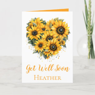 Get Well Soon Lovely Sunflower Heart Bouquet  Card