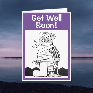 Get Well Soon - Man with Bandages on Crutches Card