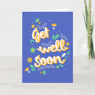 Get Well Soon Modern Blue and Yellow Typography Card