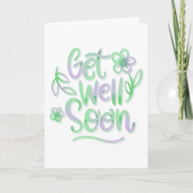 Get Well Soon Modern Green and Purple Typography Card (Front)