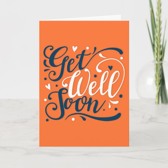 Get Well Soon Modern Orange and Blue Typography Card (Front)