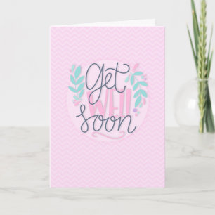 Get Well Soon Modern Pink Chevron Typography Card