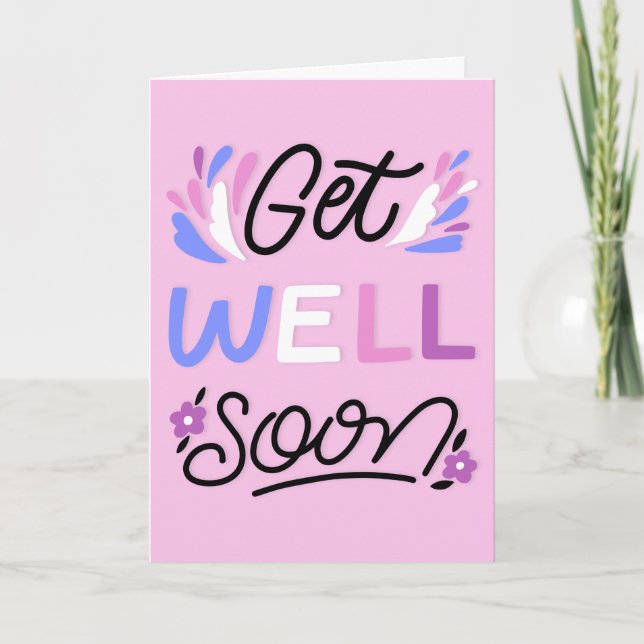 Get Well Soon Modern Pink Typography Greeting Card (Front)