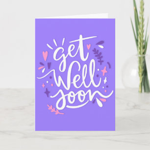 Get Well Soon Modern Purple and White Typography Card