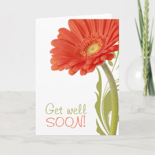 Get Well Soon   Orange Gerbera Daisy Card