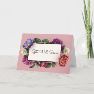 Get Well Soon Pastel Flower Frame Vintage Card