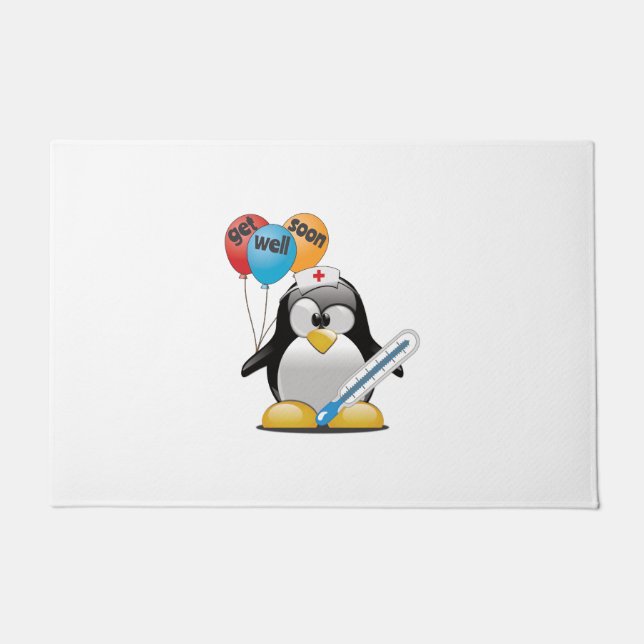 Get well soon. Penguin Nurse. Doormat (Front)