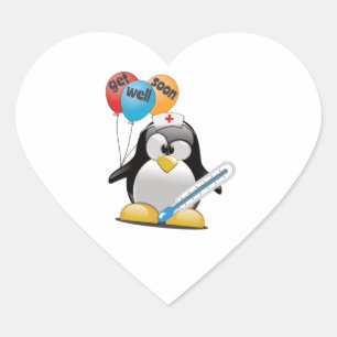 Get well soon. Penguin Nurse. Heart Sticker