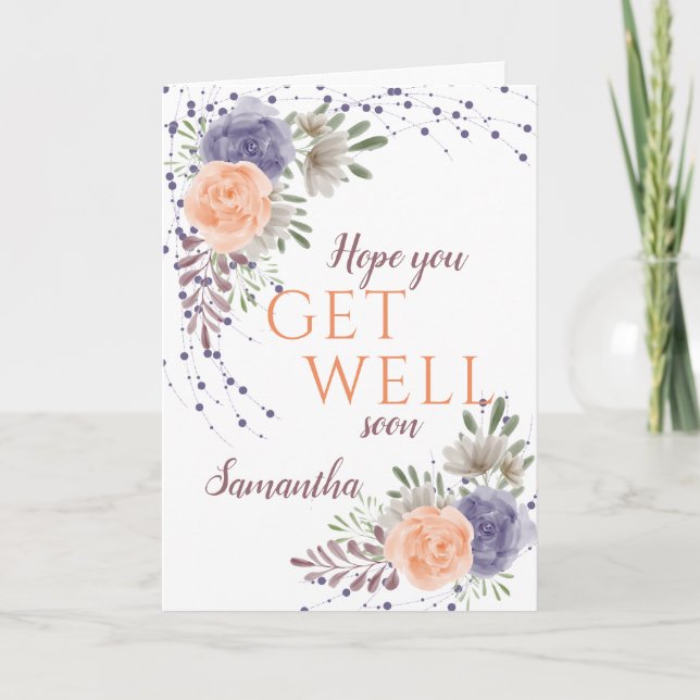 Get Well Soon Peony Rose Purple  Card (Front)