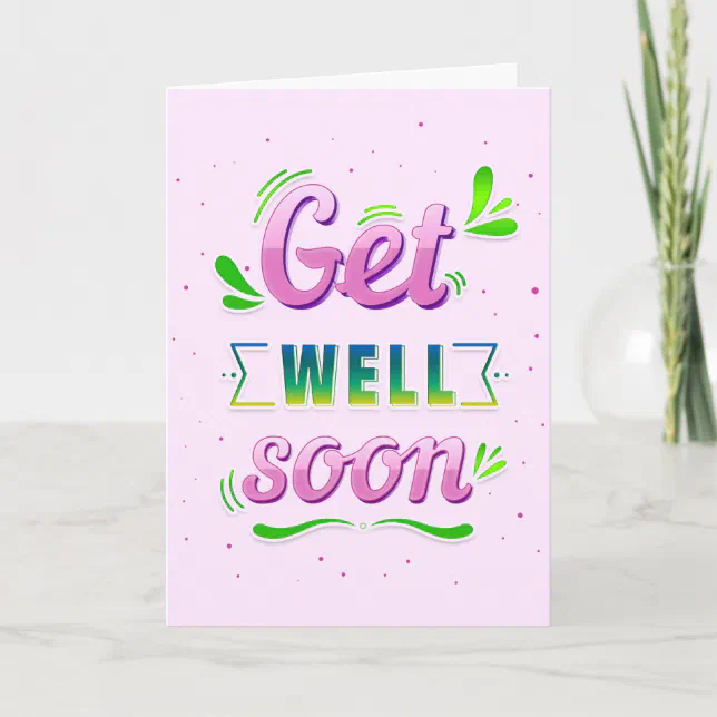 Get Well Soon Pink and Green Greeting Card | Zazzle