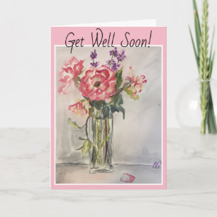 Get Well Soon! Pink, Fine Art Vase of Flowers Card