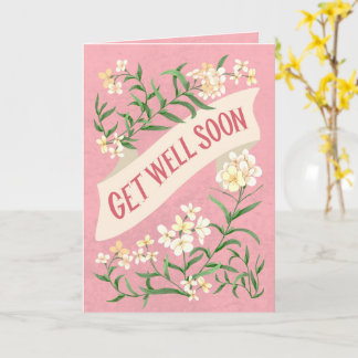 Get Well Soon Pink Soft Pastel Floral Banner Card