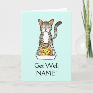Get Well Soon Pizza Cat Card Personalised Template