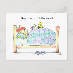 Get Well Soon Postcard – Cute Pig & Duck  