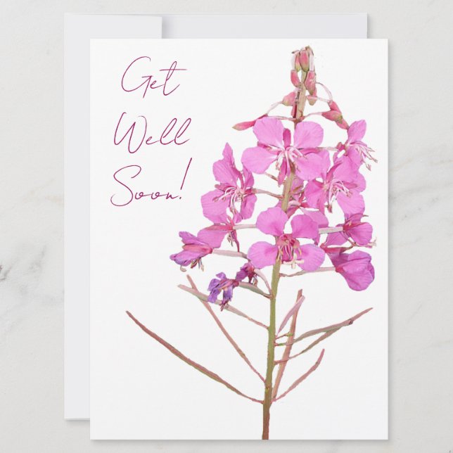 Get well soon pretty pink flowers simple floral holiday card (Front)