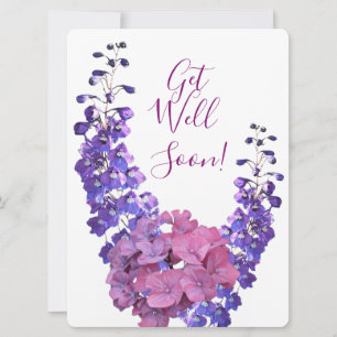 Get well soon pretty purple floral beautiful fun holiday card