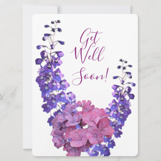 Get well soon pretty purple floral beautiful fun holiday card