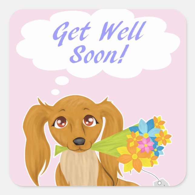 Get Well Soon Puppy Square Sticker (Front)