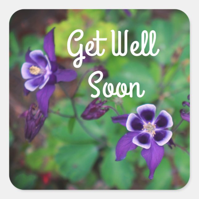 Get Well Soon Purple Columbine Flowers Stickers (Front)