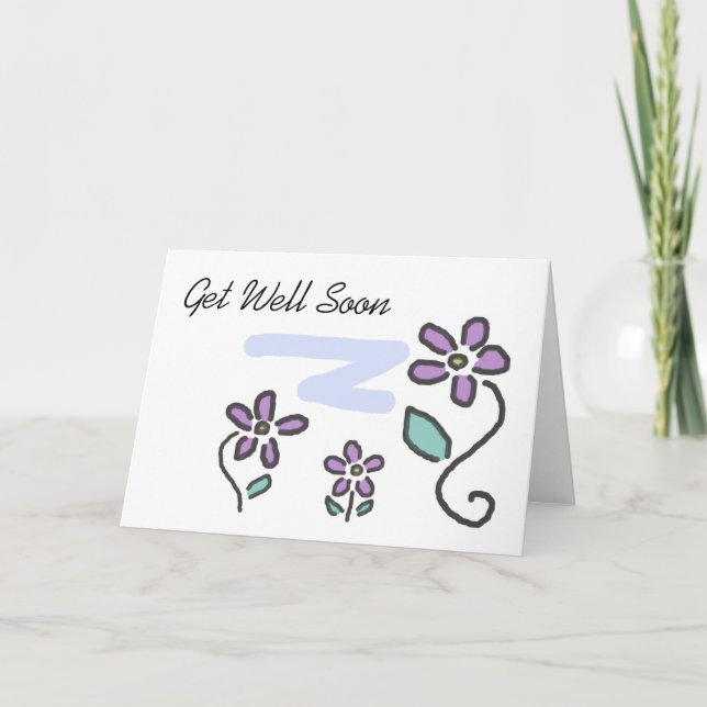 Get Well Soon - Purple Flowers Card (Front)