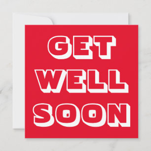 Get Well Soon red white bold typography modern Card