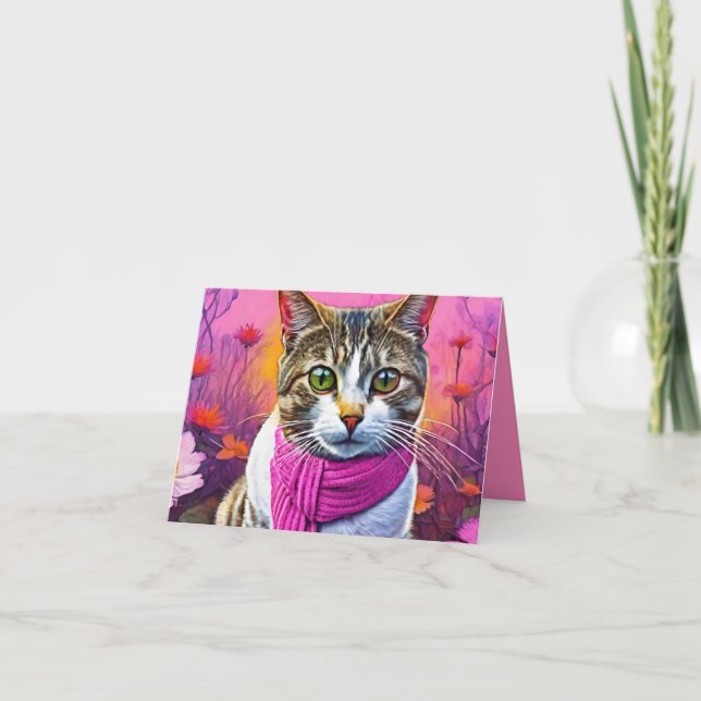 Get Well Soon – Spring Flu Recovery | Cosy Cat Note Card (Front)