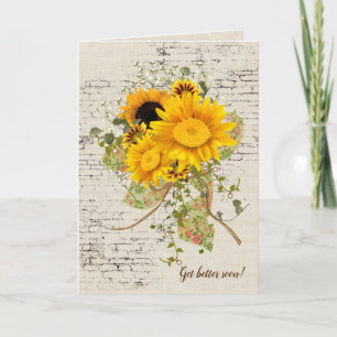 Get Well Soon Sunflower Bouquet On Brick Card