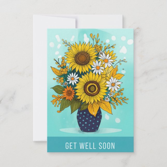 Get Well Soon Sunflower Vase Greeting Card (Front)